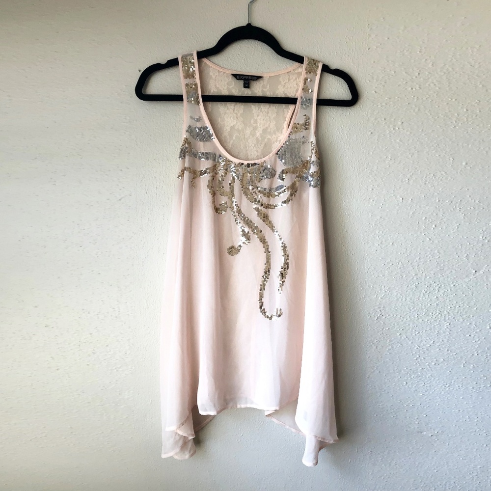 Sheer Blush Sequined Express Tank Top